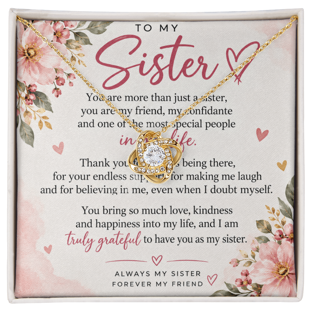 Love Knot Necklace for Sister – Yellow & White Gold Gift