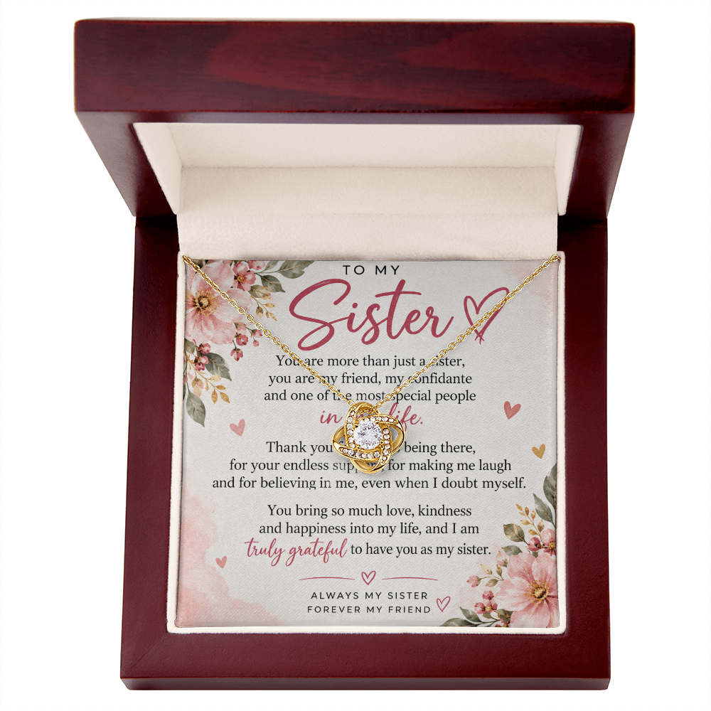 Love Knot Necklace for Sister – Yellow & White Gold Gift