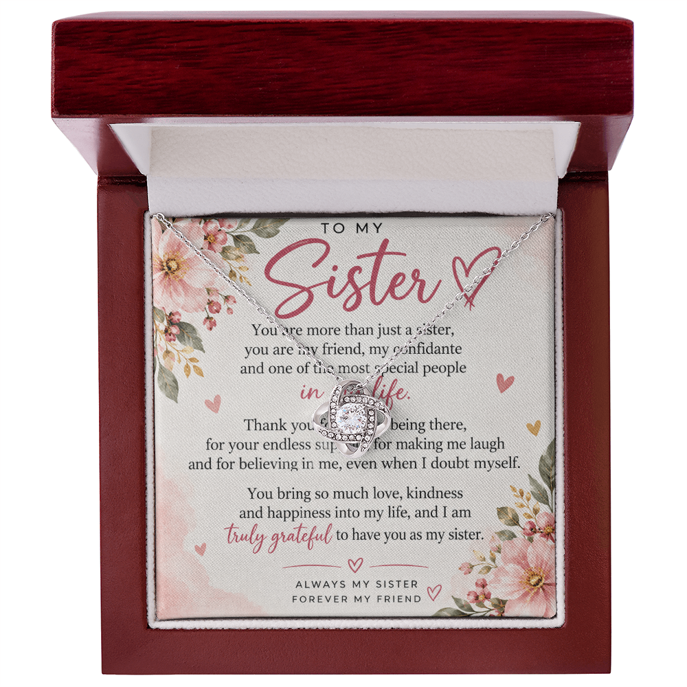 Love Knot Necklace for Sister – Yellow & White Gold Gift