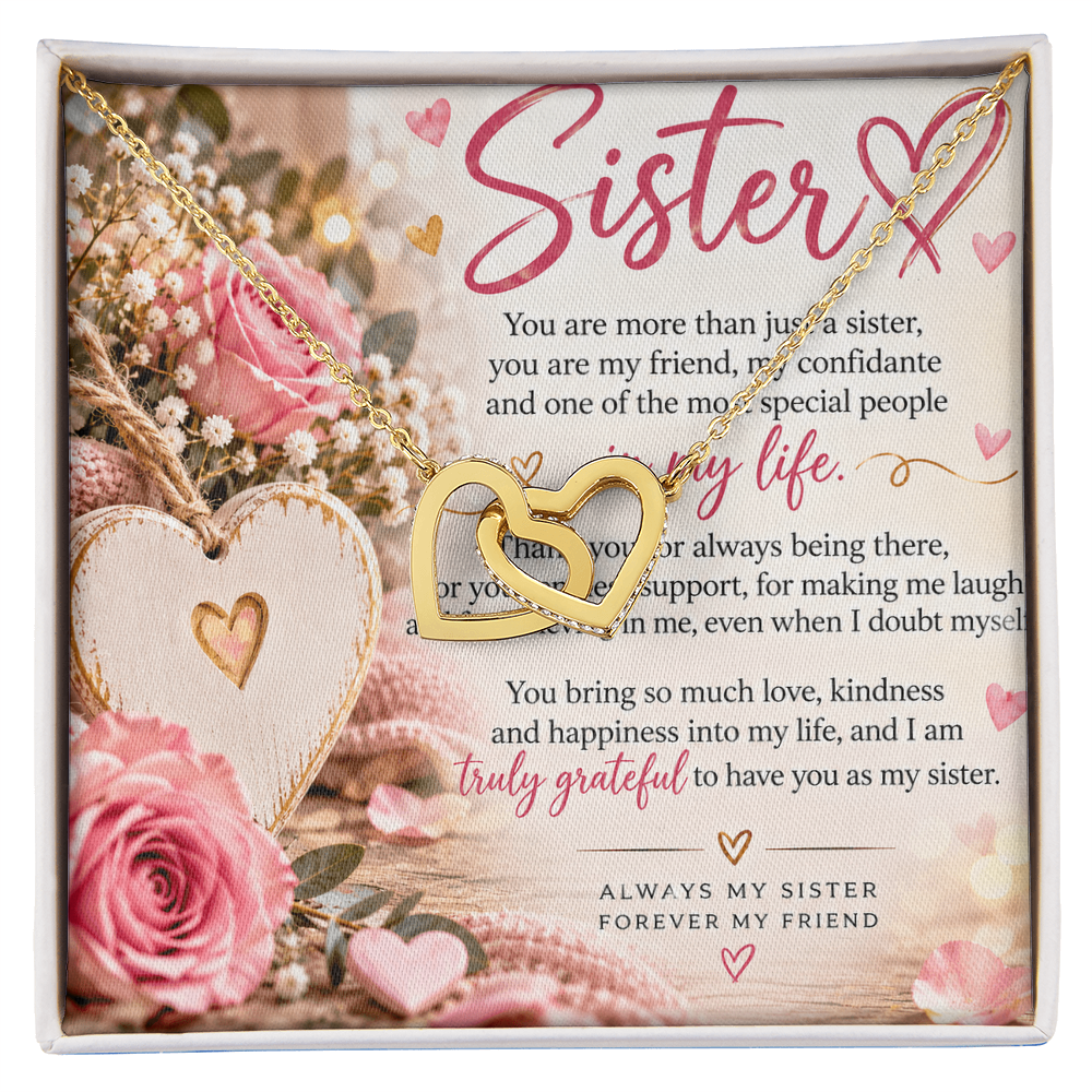 Interlocking Hearts Necklace for Sister – Yellow & White Gold Gift