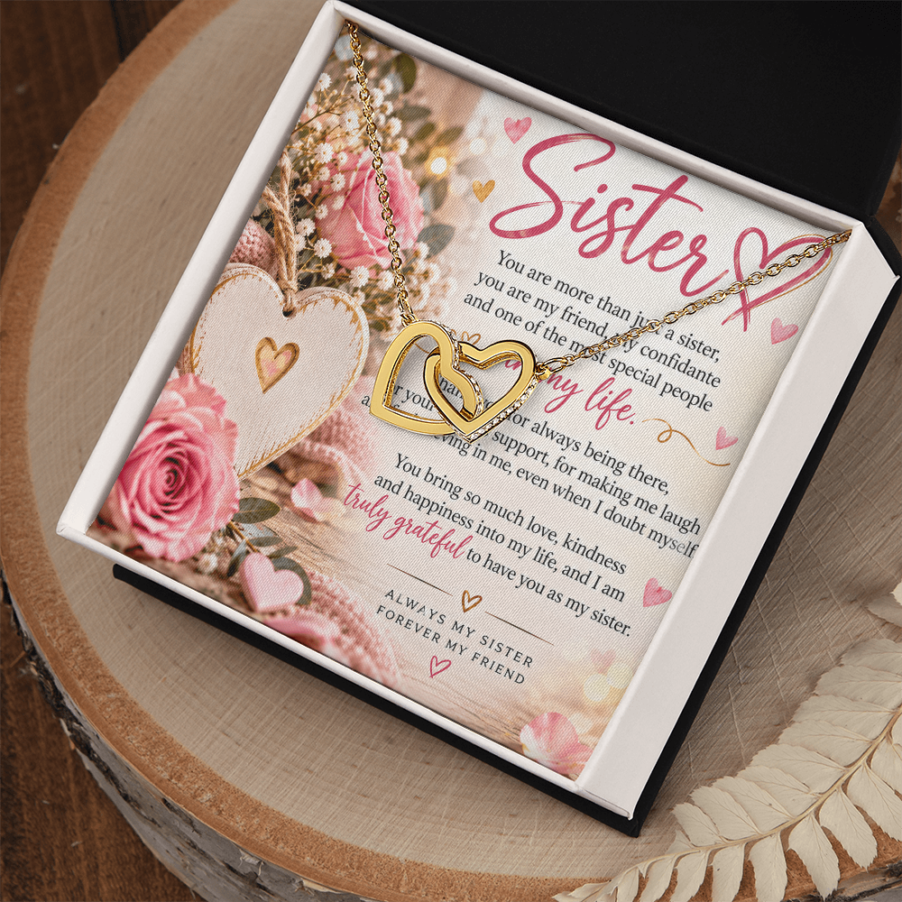 Interlocking Hearts Necklace for Sister – Yellow & White Gold Gift