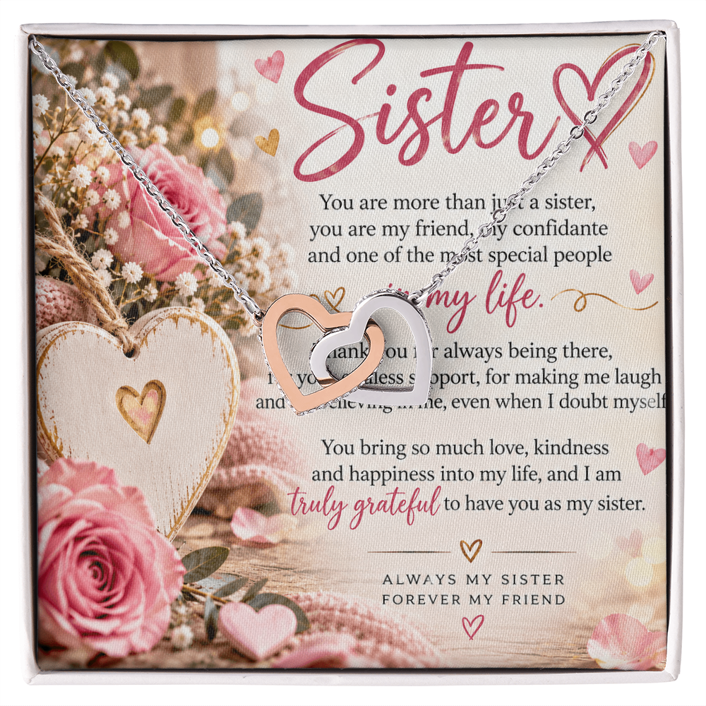 Interlocking Hearts Necklace for Sister – Yellow & White Gold Gift