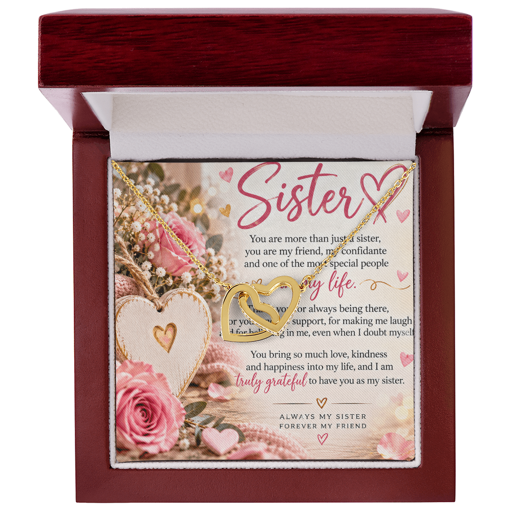 Interlocking Hearts Necklace for Sister – Yellow & White Gold Gift