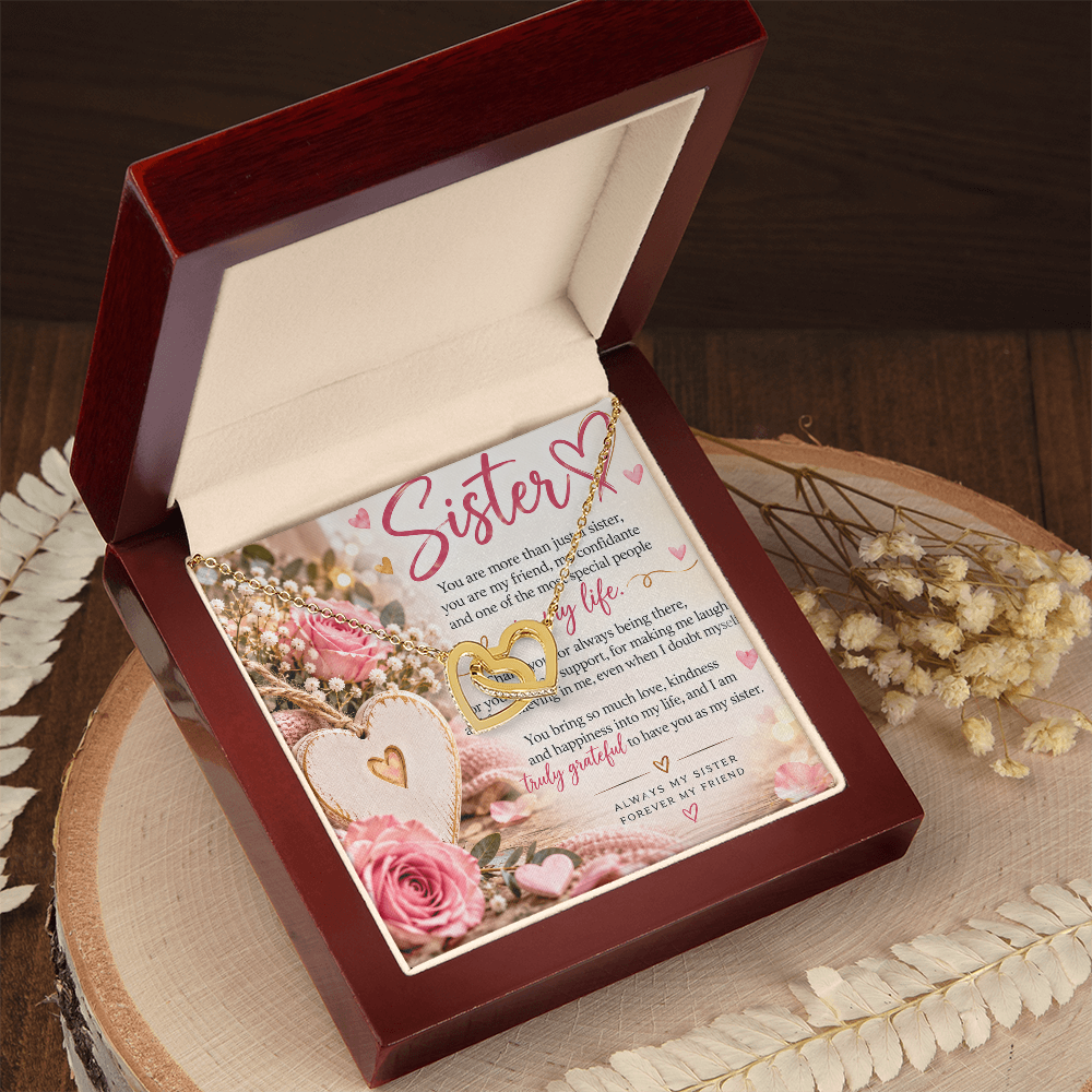 Interlocking Hearts Necklace for Sister – Yellow & White Gold Gift