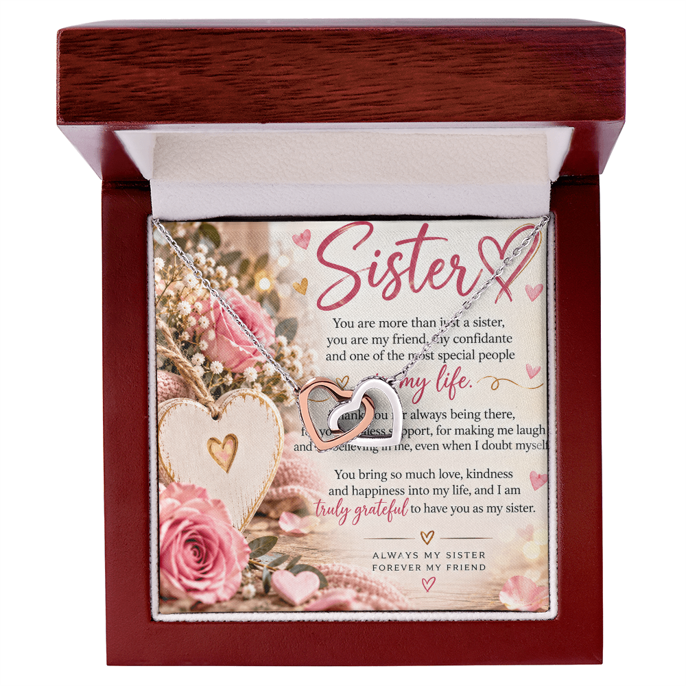 Interlocking Hearts Necklace for Sister – Yellow & White Gold Gift
