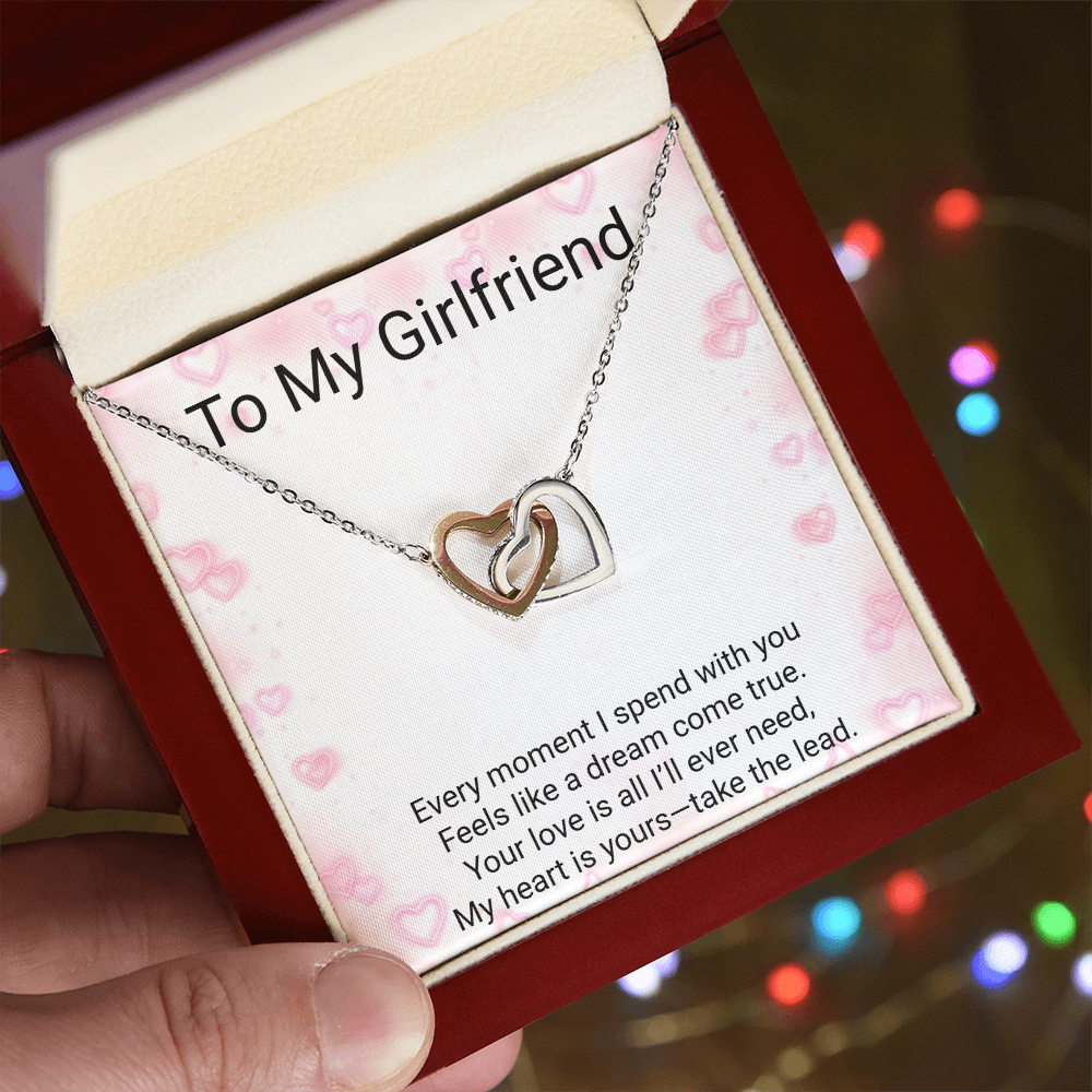 Girlfriend Gift Interlocking Hearts Necklace – Yellow & White Gold Options