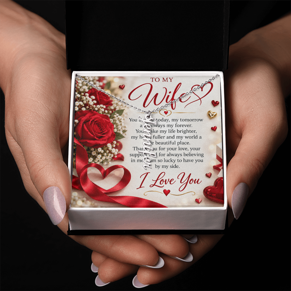 Wife Gift Vertical Name Necklace – Personalised Jewellery Gift for Her