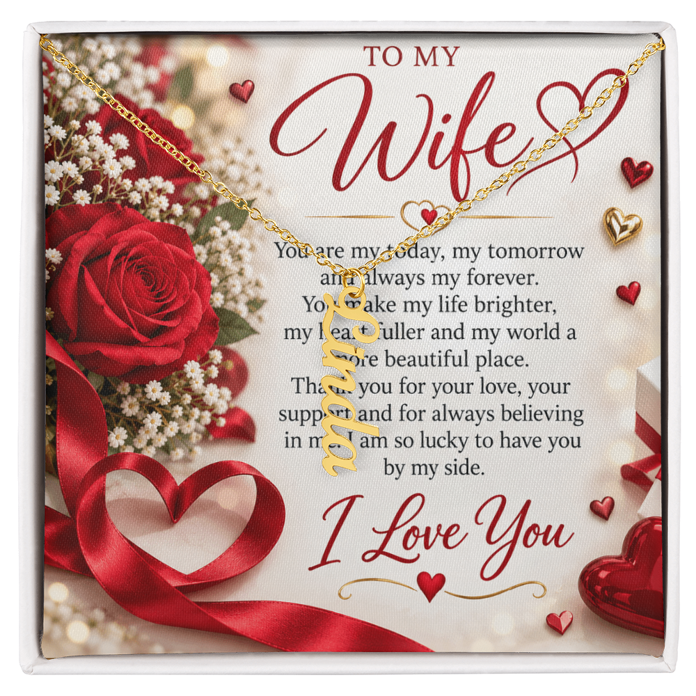 Wife Gift Vertical Name Necklace – Personalised Jewellery Gift for Her