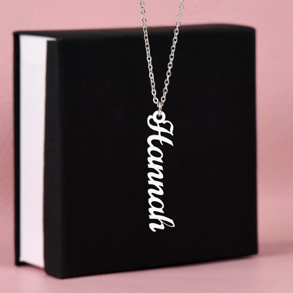 Engraved Vertical Name Necklace – Clean Design, No Message Card Included