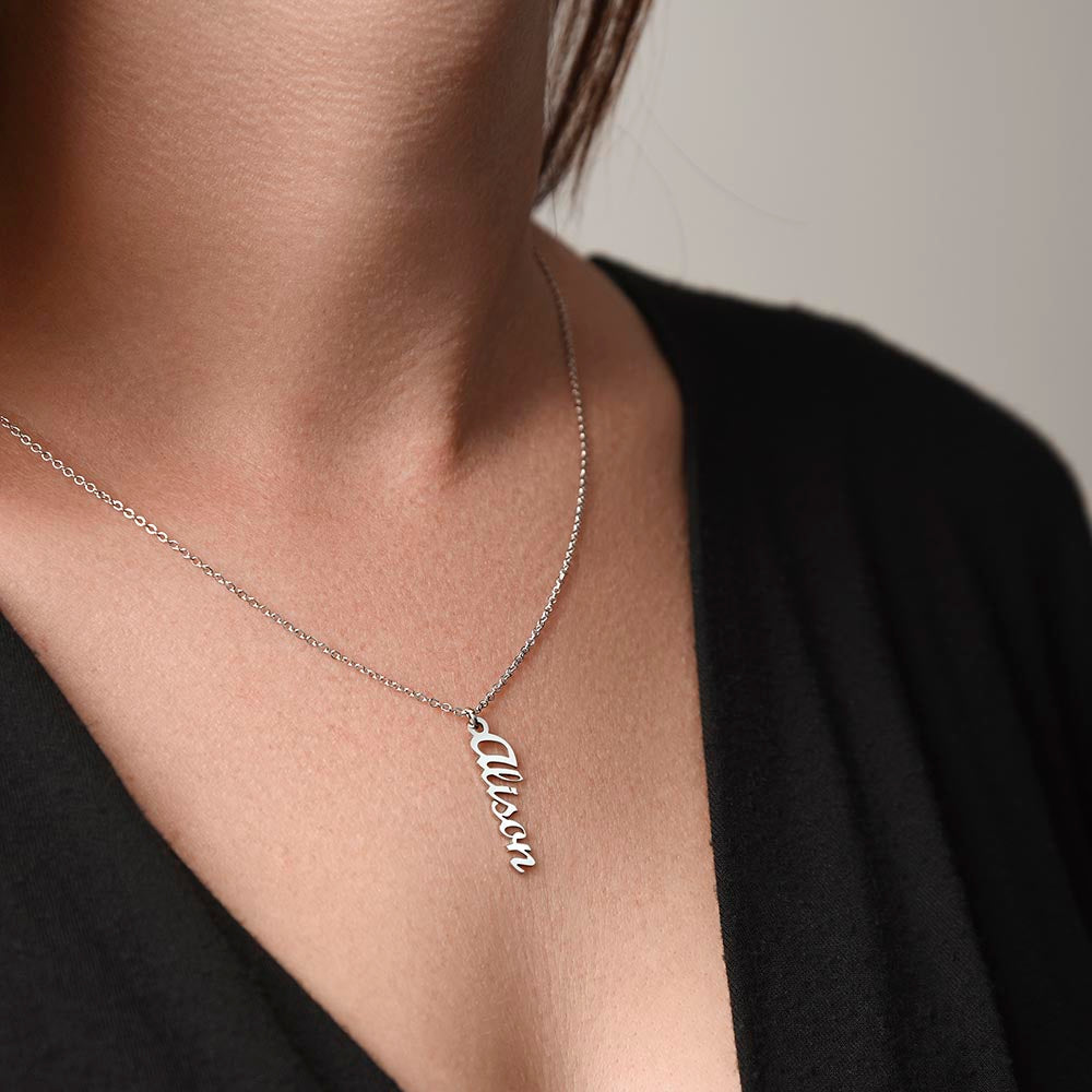 Engraved Vertical Name Necklace – Clean Design, No Message Card Included