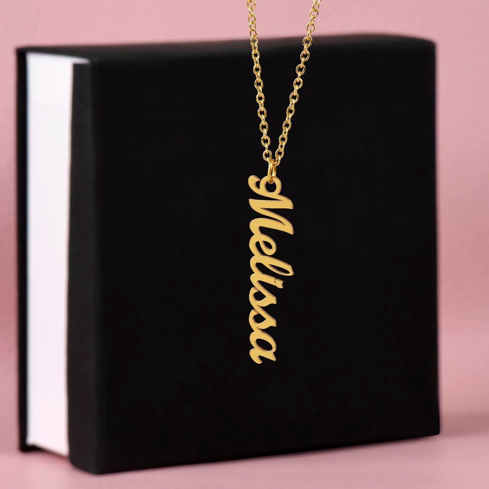 Engraved Vertical Name Necklace – Clean Design, No Message Card Included