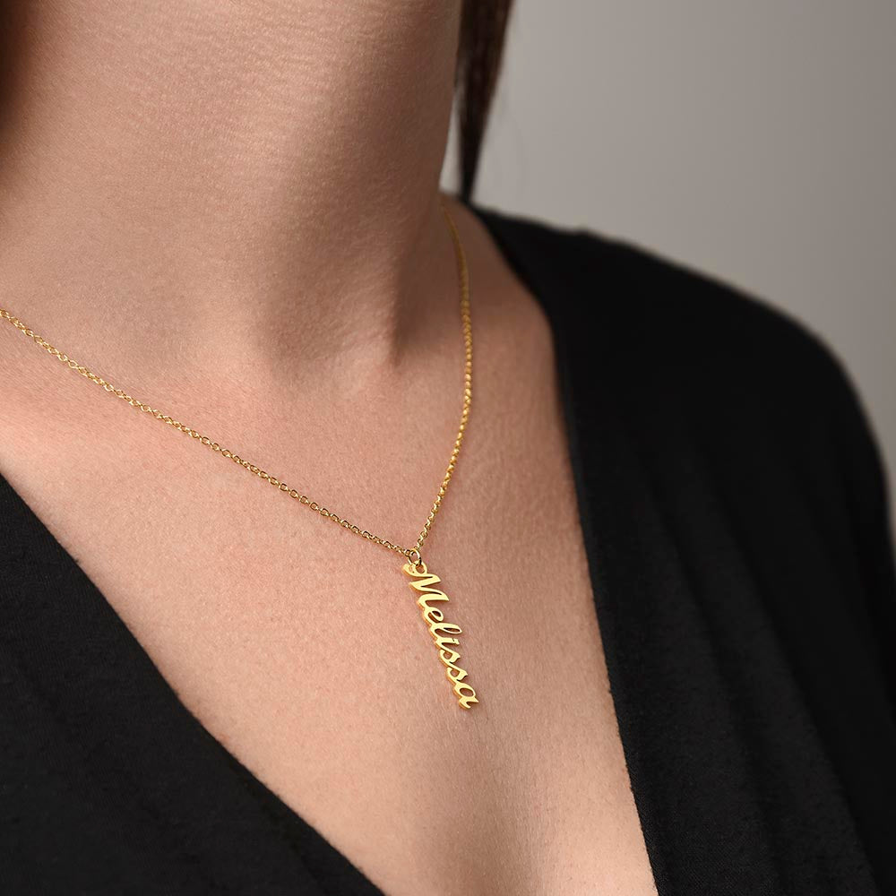Engraved Vertical Name Necklace – Clean Design, No Message Card Included