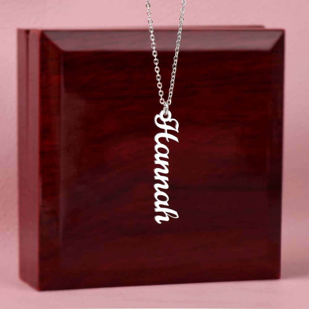 Engraved Vertical Name Necklace – Clean Design, No Message Card Included