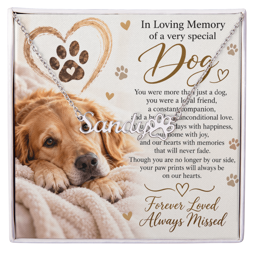 Dog Memorial Paw Print Name Necklace – Personalised Pet Keepsake