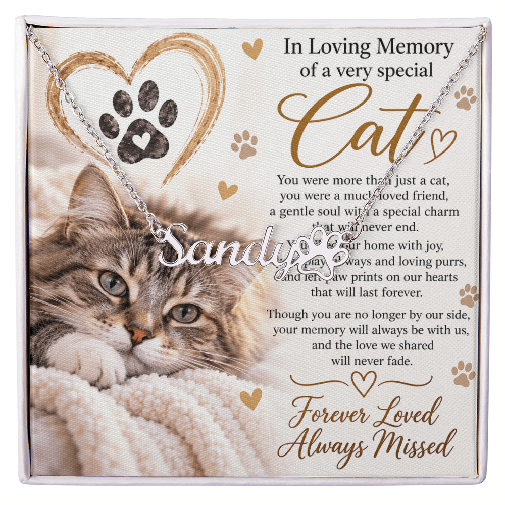 Cat Memorial Paw Print Name Necklace – Personalised Pet Keepsake