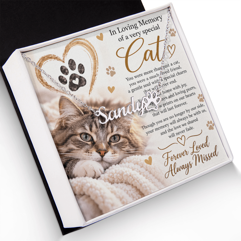 Cat Memorial Paw Print Name Necklace – Personalised Pet Keepsake