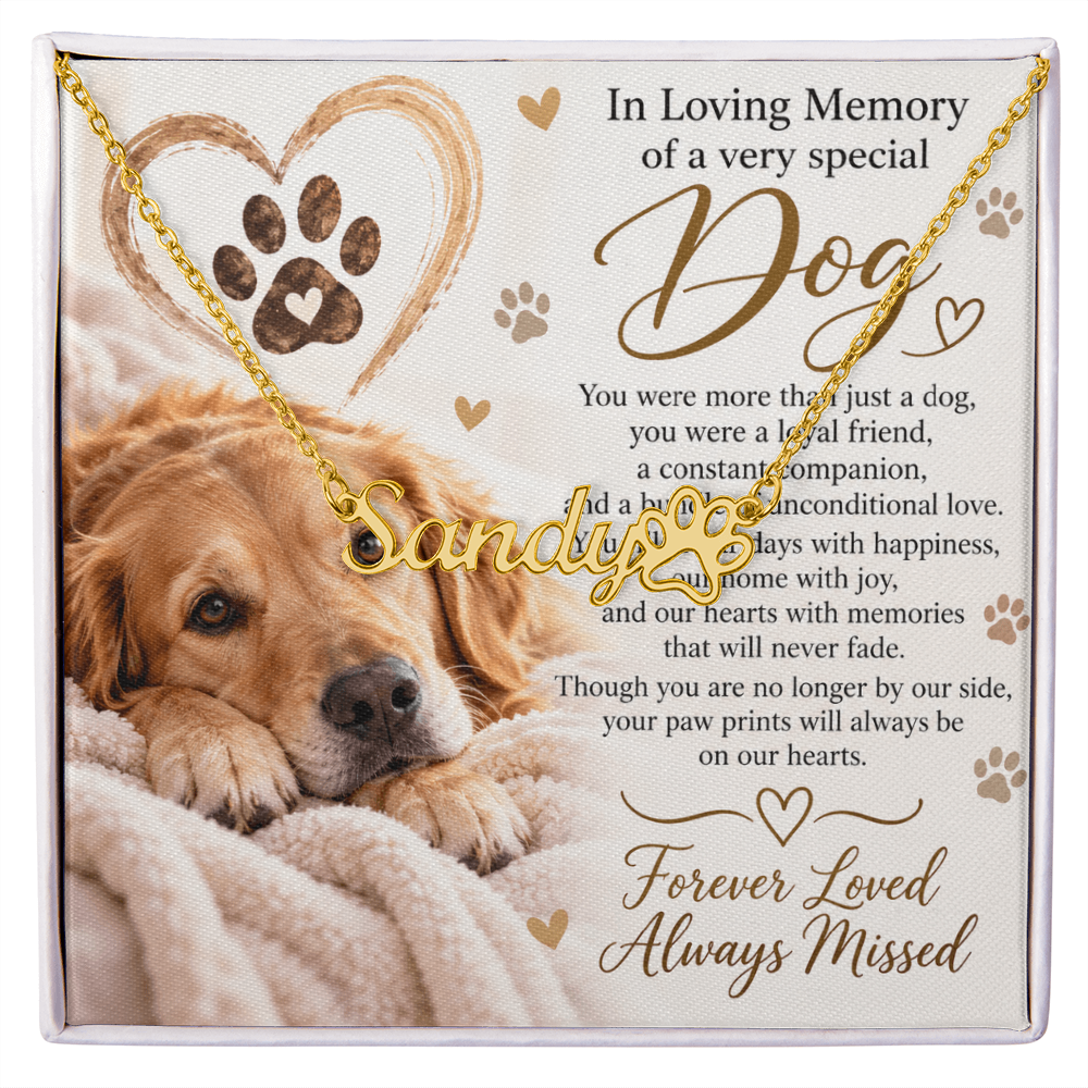 Dog Memorial Paw Print Name Necklace – Personalised Pet Keepsake