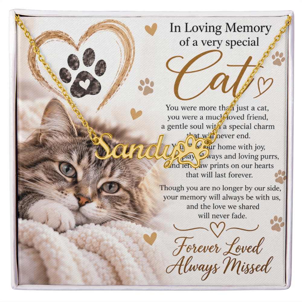 Cat Memorial Paw Print Name Necklace – Personalised Pet Keepsake