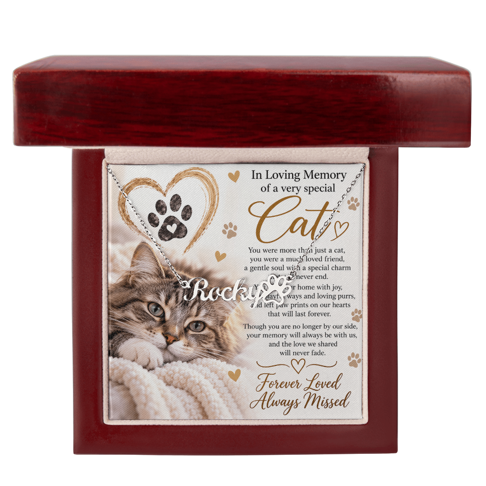 Cat Memorial Paw Print Name Necklace – Personalised Pet Keepsake