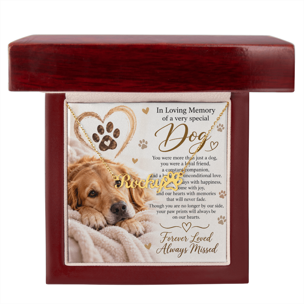 Dog Memorial Paw Print Name Necklace – Personalised Pet Keepsake