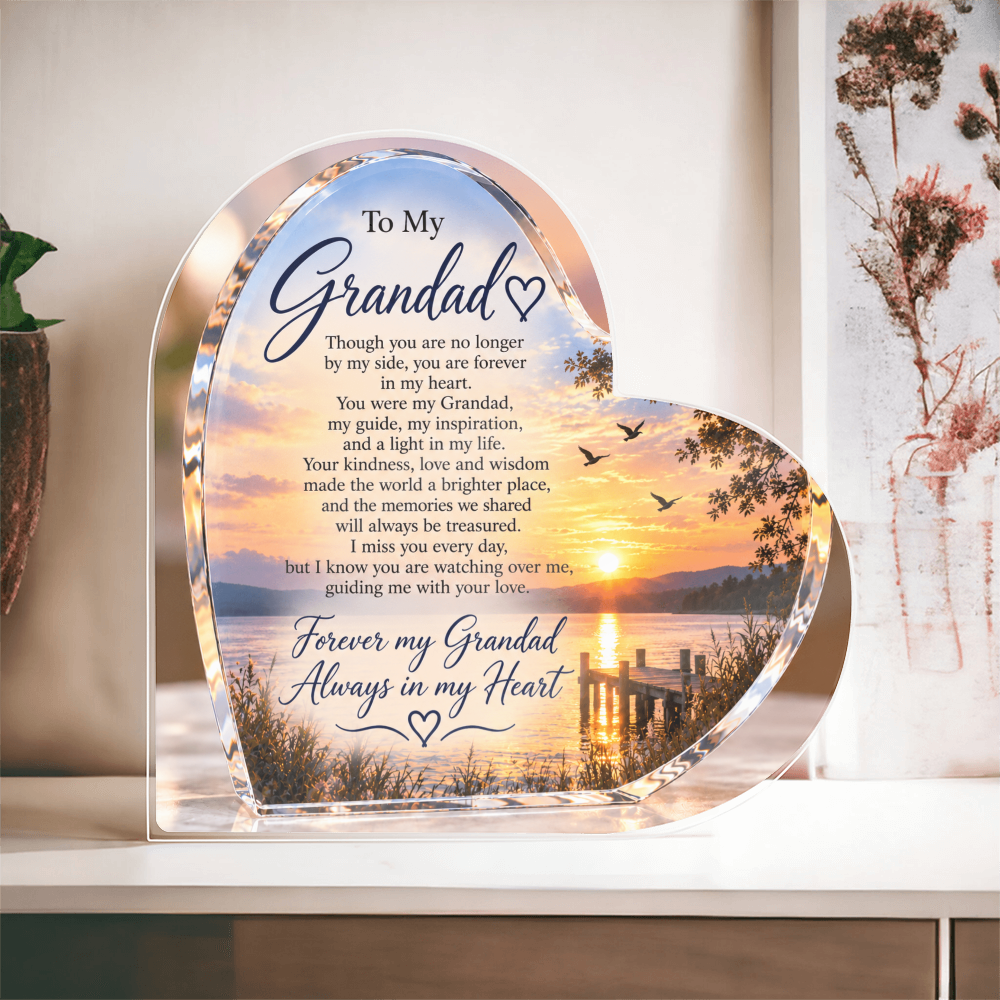 Grandad Memorial Heart-Shaped Plaque – In Loving Memory Tribute