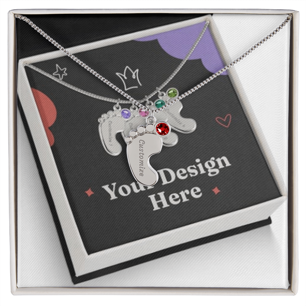 Engraved Baby Feet Necklace with Birthstone – Personalized Gift for Moms