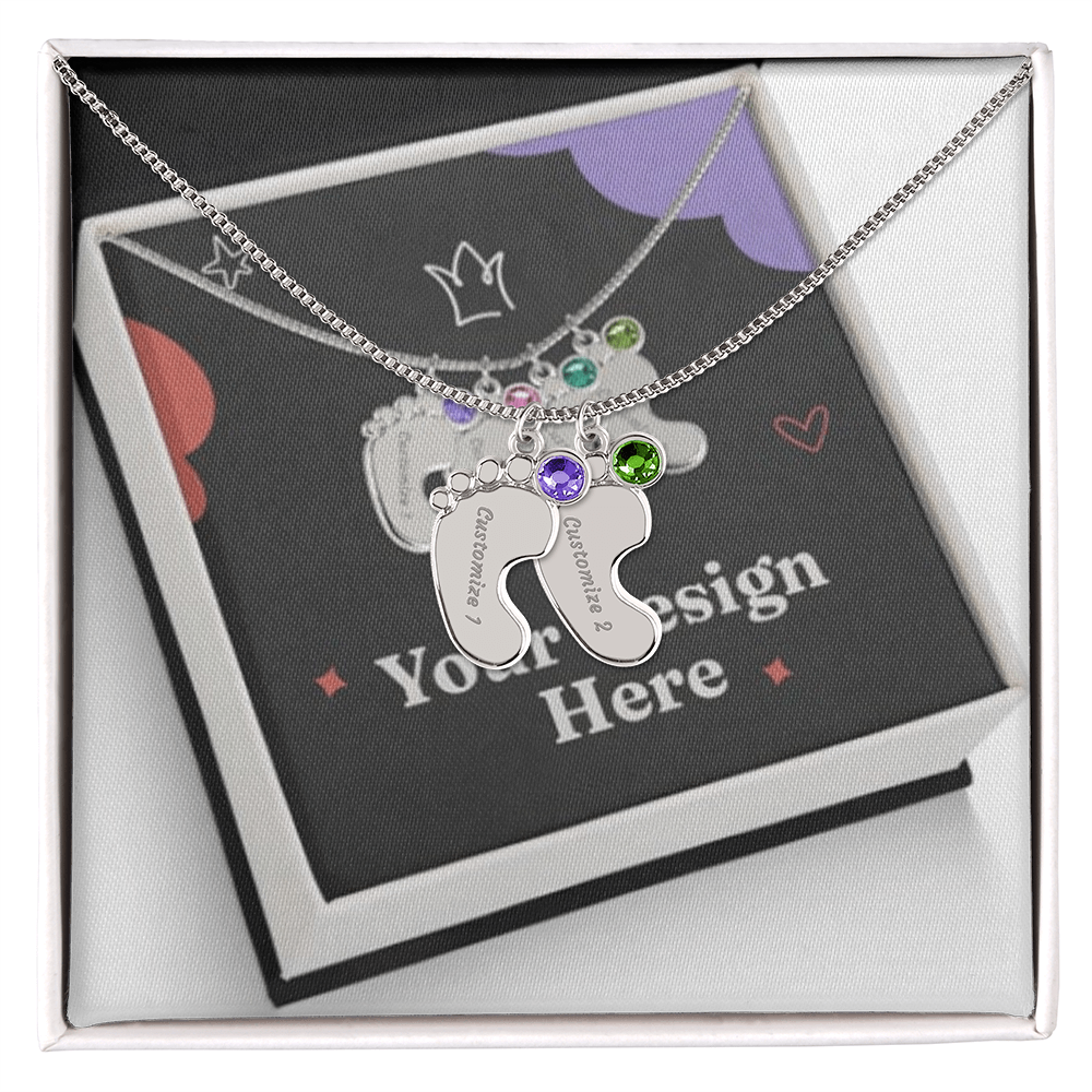 Engraved Baby Feet Necklace with Birthstone – Personalized Gift for Moms