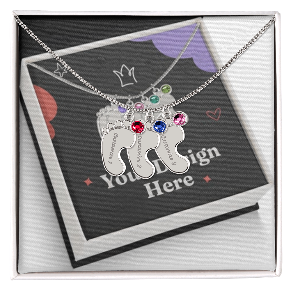 Engraved Baby Feet Necklace with Birthstone – Personalized Gift for Moms