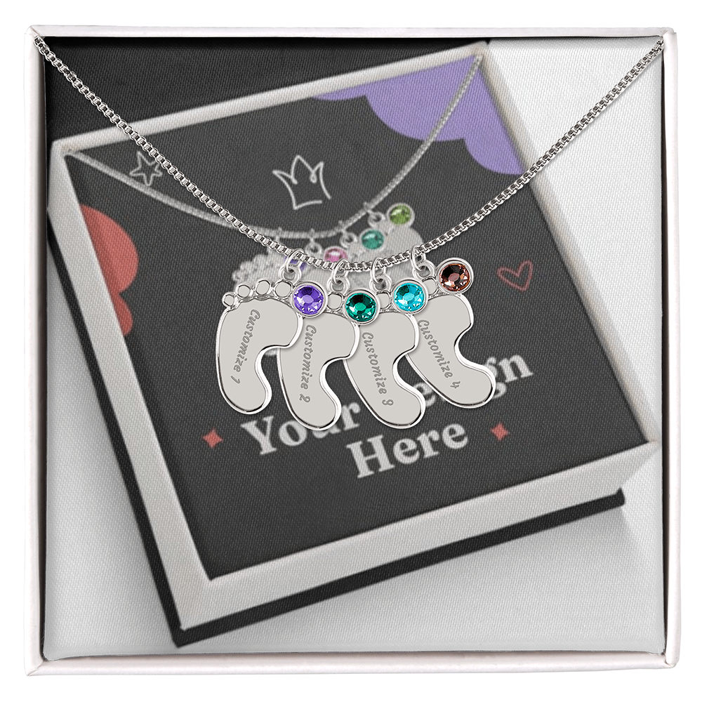 Engraved Baby Feet Necklace with Birthstone – Personalized Gift for Moms
