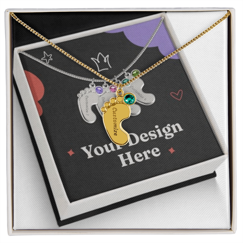 Engraved Baby Feet Necklace with Birthstone – Personalized Gift for Moms