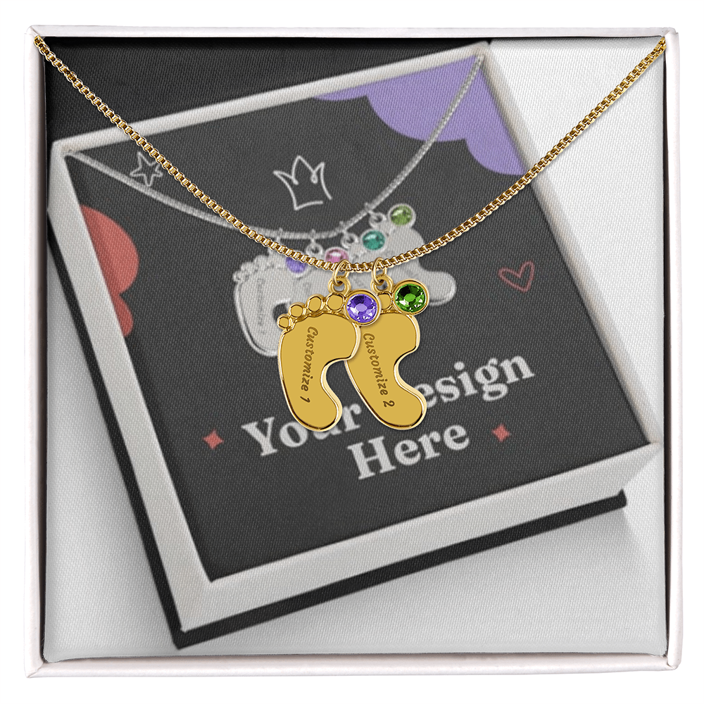 Engraved Baby Feet Necklace with Birthstone – Personalized Gift for Moms