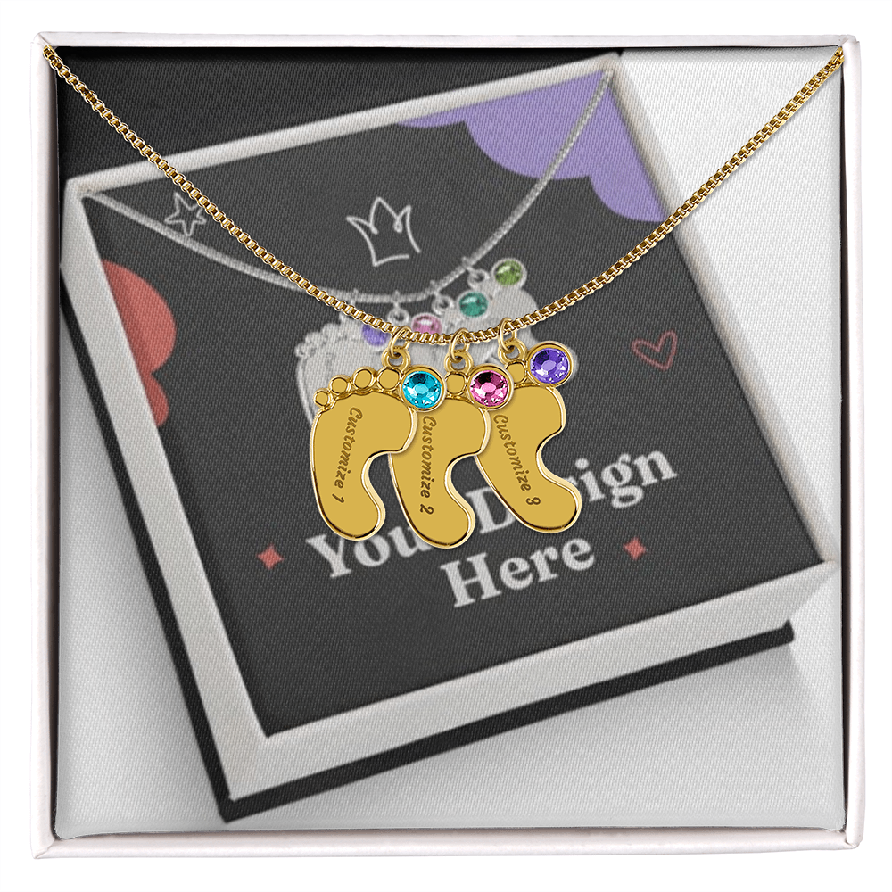 Engraved Baby Feet Necklace with Birthstone – Personalized Gift for Moms