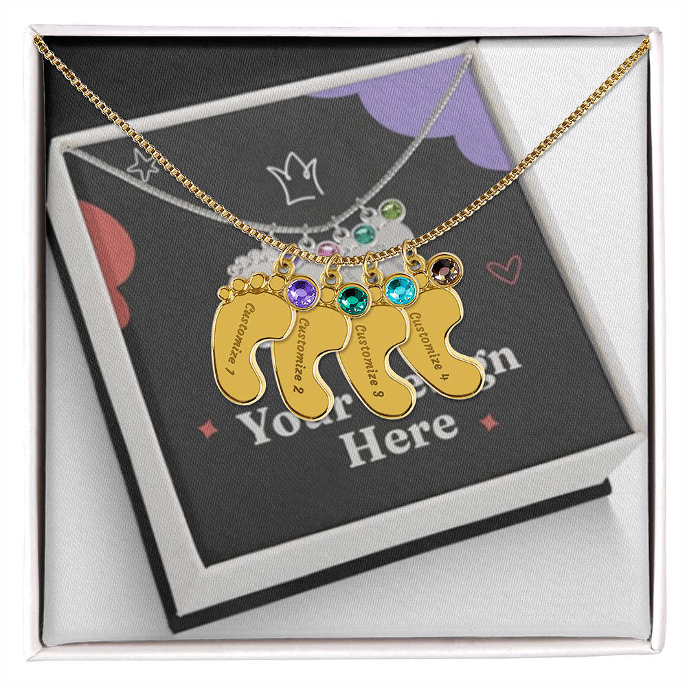 Engraved Baby Feet Necklace with Birthstone – Personalized Gift for Moms