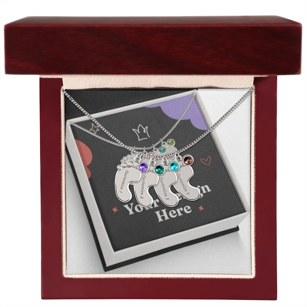 Engraved Baby Feet Necklace with Birthstone – Personalized Gift for Moms