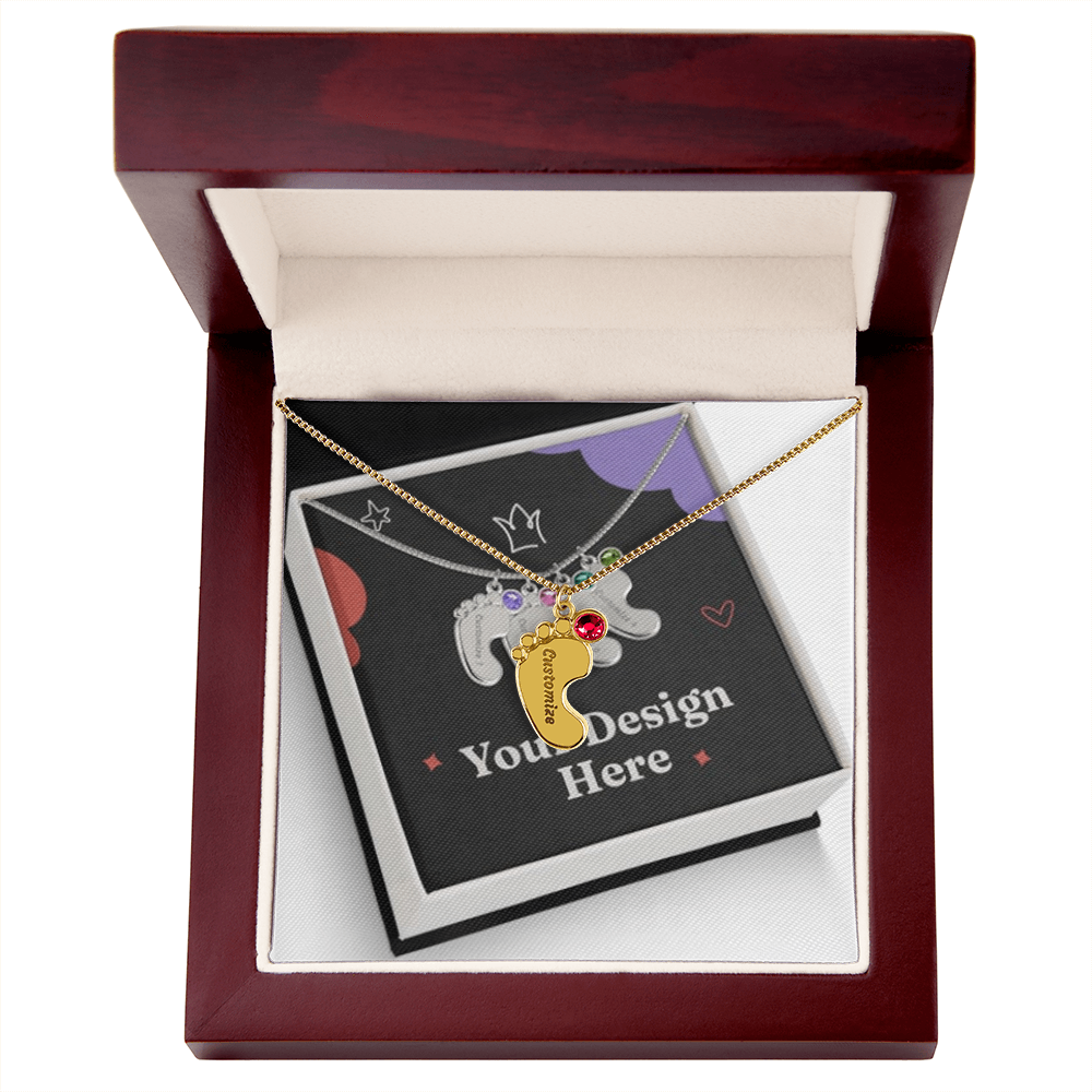 Engraved Baby Feet Necklace with Birthstone – Personalized Gift for Moms