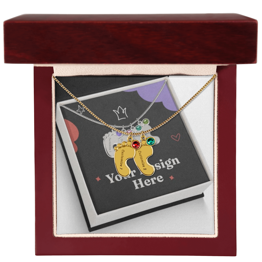 Engraved Baby Feet Necklace with Birthstone – Personalized Gift for Moms