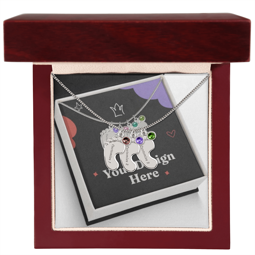 Engraved Baby Feet Necklace with Birthstone – Personalized Gift for Moms