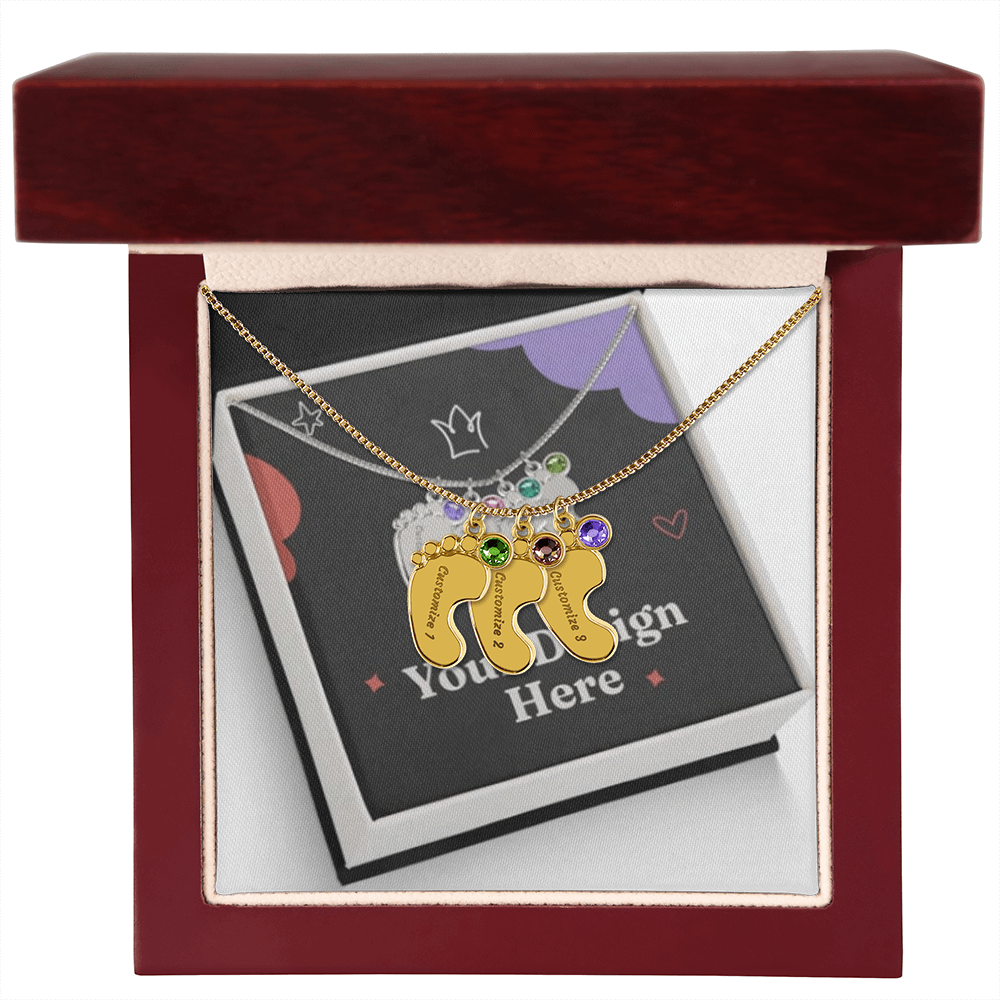 Engraved Baby Feet Necklace with Birthstone – Personalized Gift for Moms