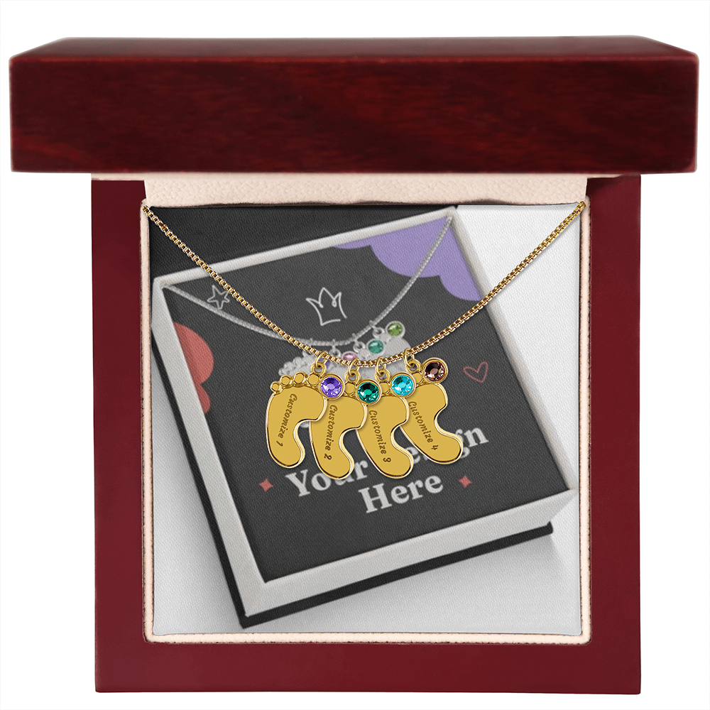 Engraved Baby Feet Necklace with Birthstone – Personalized Gift for Moms