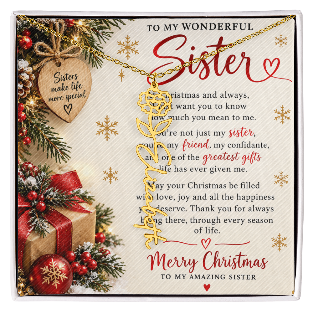 Sister Gift Flower Name Necklace – Personalised Jewellery for Her