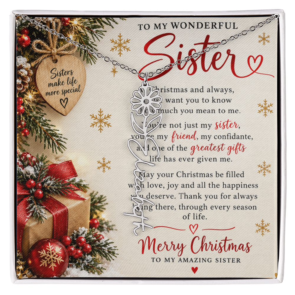 Sister Gift Flower Name Necklace – Personalised Jewellery for Her