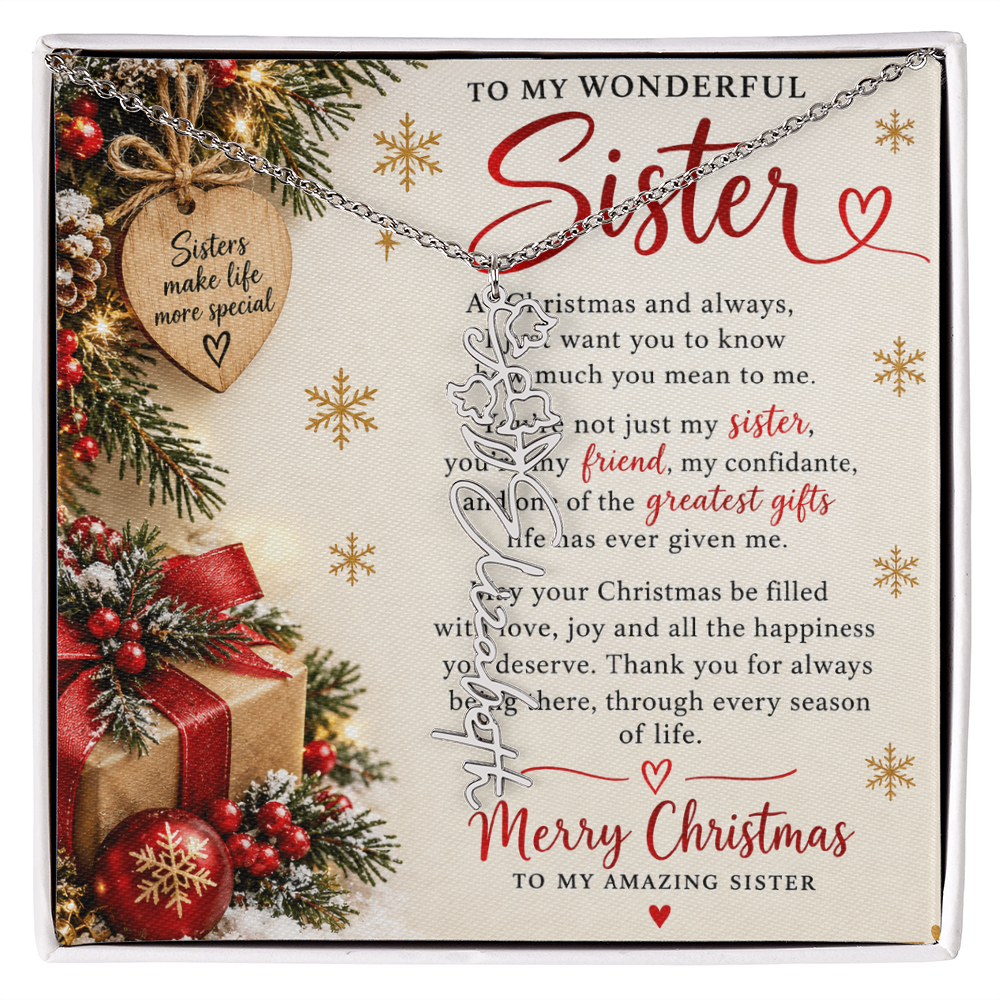 Sister Gift Flower Name Necklace – Personalised Jewellery for Her