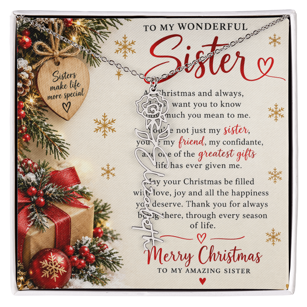 Sister Gift Flower Name Necklace – Personalised Jewellery for Her