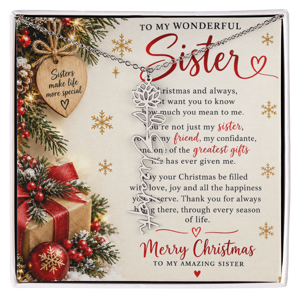 Sister Gift Flower Name Necklace – Personalised Jewellery for Her