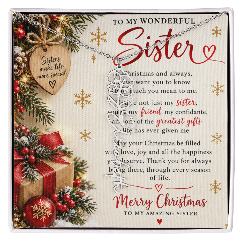 Sister Gift Flower Name Necklace – Personalised Jewellery for Her