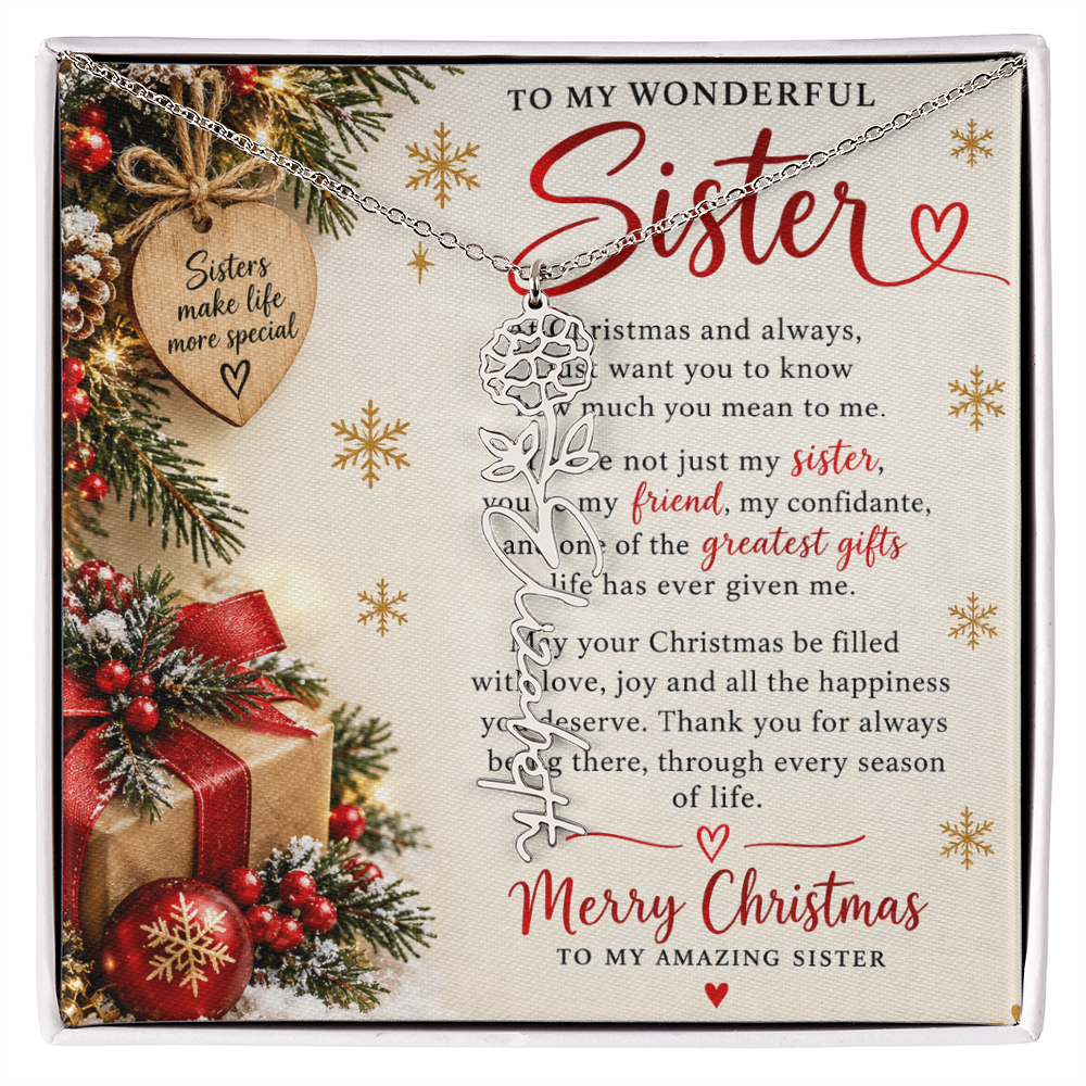 Sister Gift Flower Name Necklace – Personalised Jewellery for Her