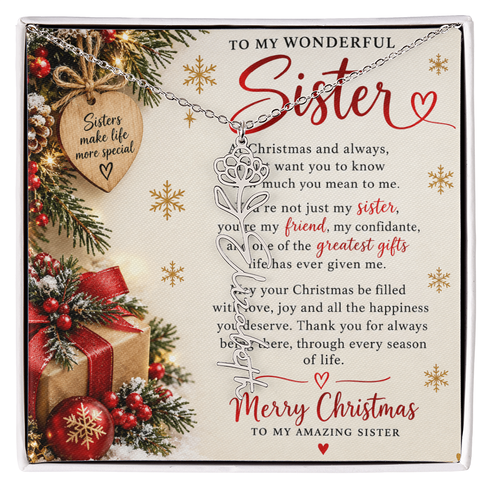 Sister Gift Flower Name Necklace – Personalised Jewellery for Her