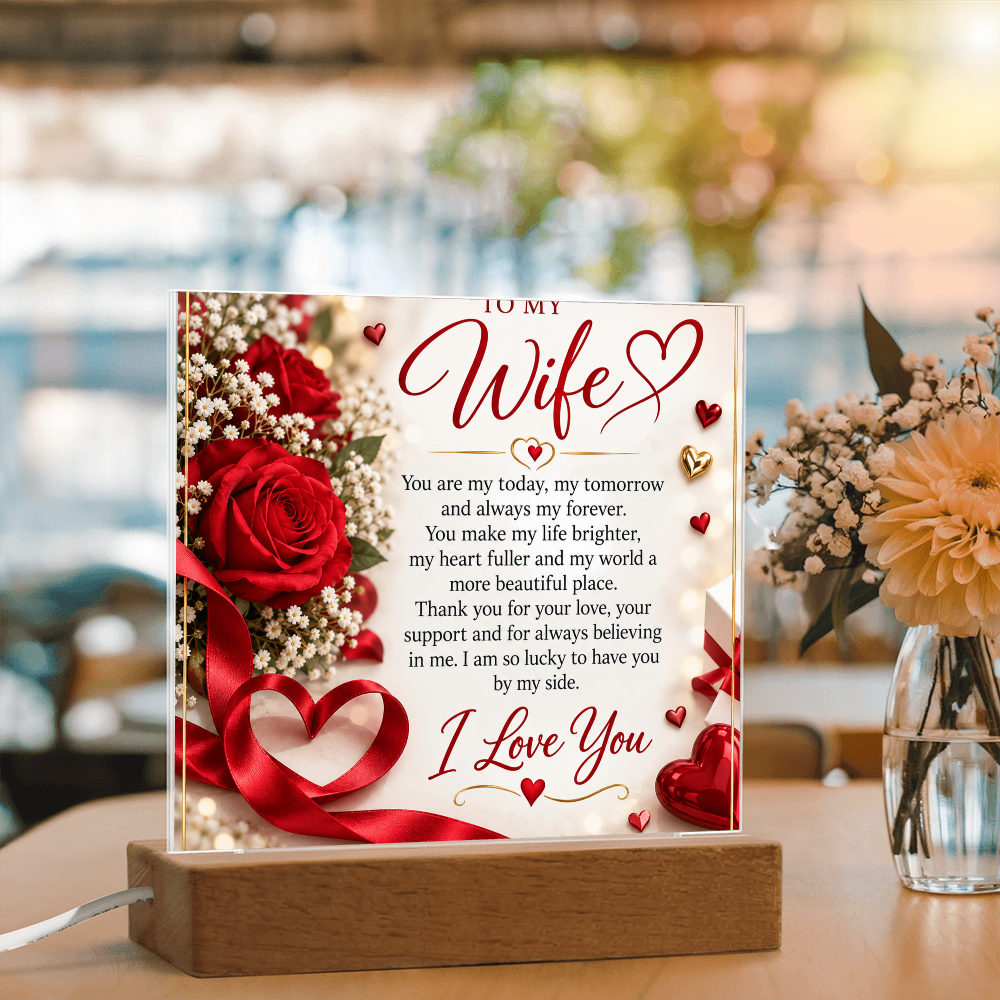 Wife Gift Acrylic Square Plaque – Personalised Romantic Photo Keepsake