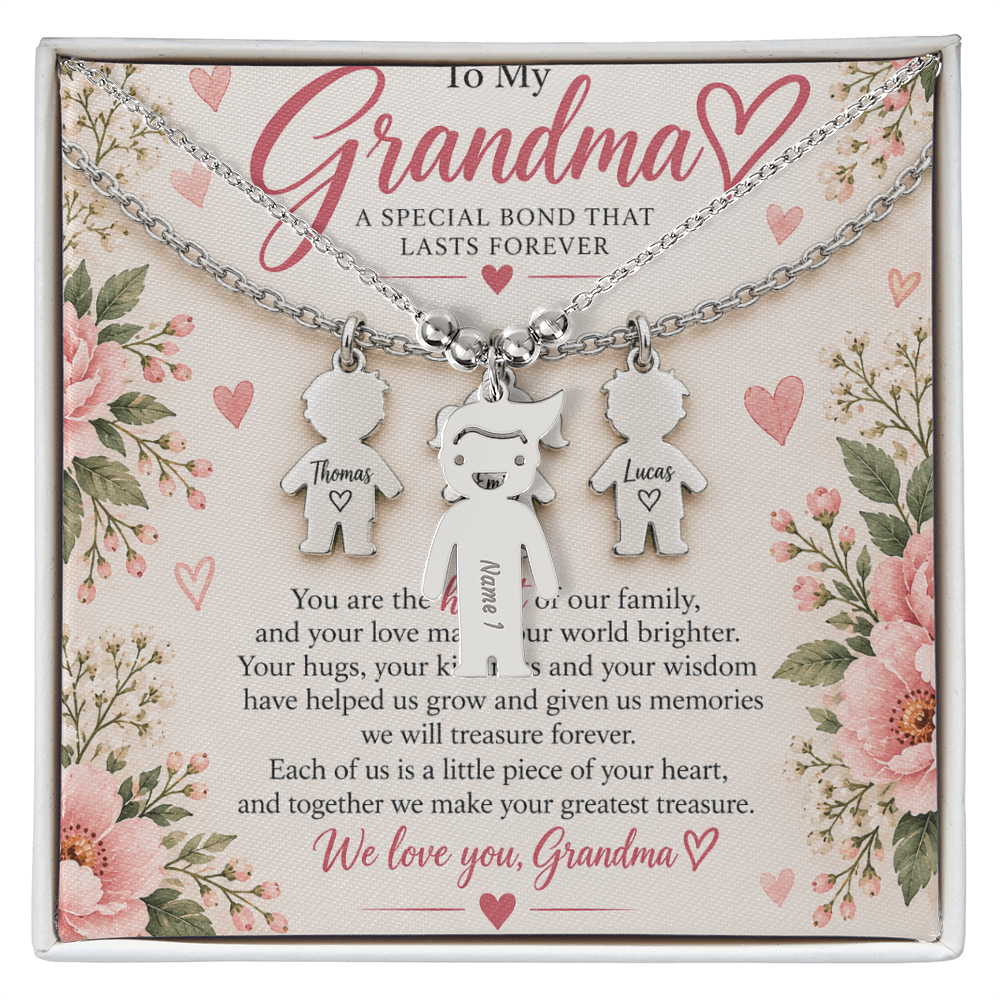 Personalised Grandma Necklace with Up to 3 Engraved Grandchild Charms – Gift for Grandma