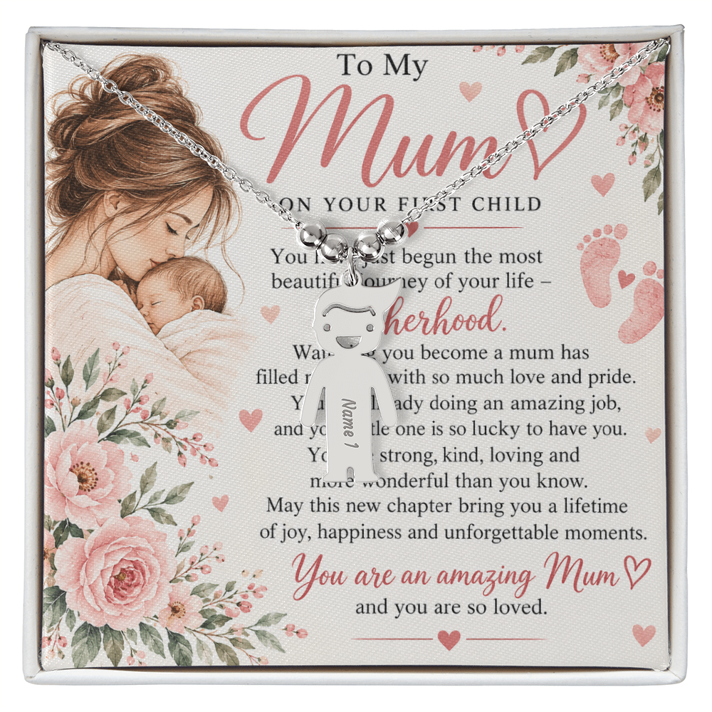 First-Time Mum Gift Engraved Charm Necklace – with Child Name  New Mother Keepsake